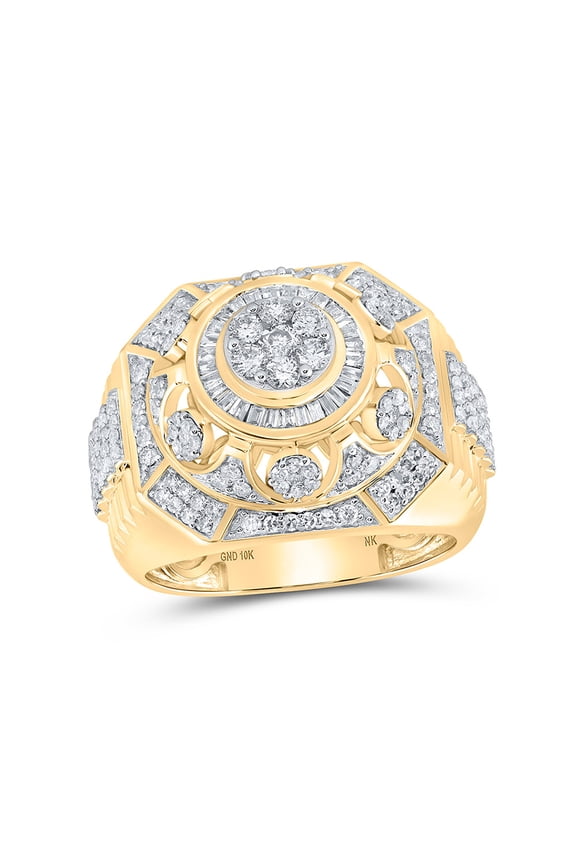 10kt Yellow Gold Mens Round Diamond Elevated Cluster Ring 1-1/2 Cttw