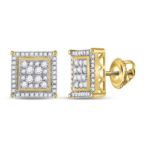 10kt Yellow Gold Mens Round Diamond Fashion Cluster Earrings 1/2 Cttw