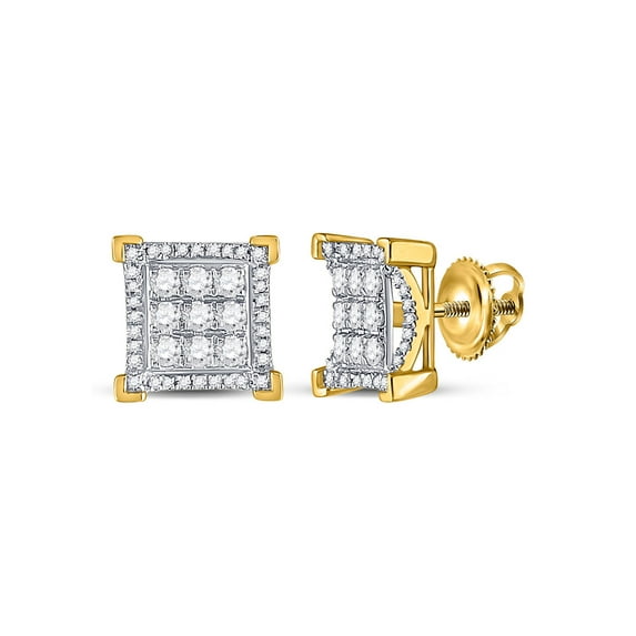 10kt Yellow Gold Mens Round Diamond Fashion Cluster Earrings 3/4 Cttw