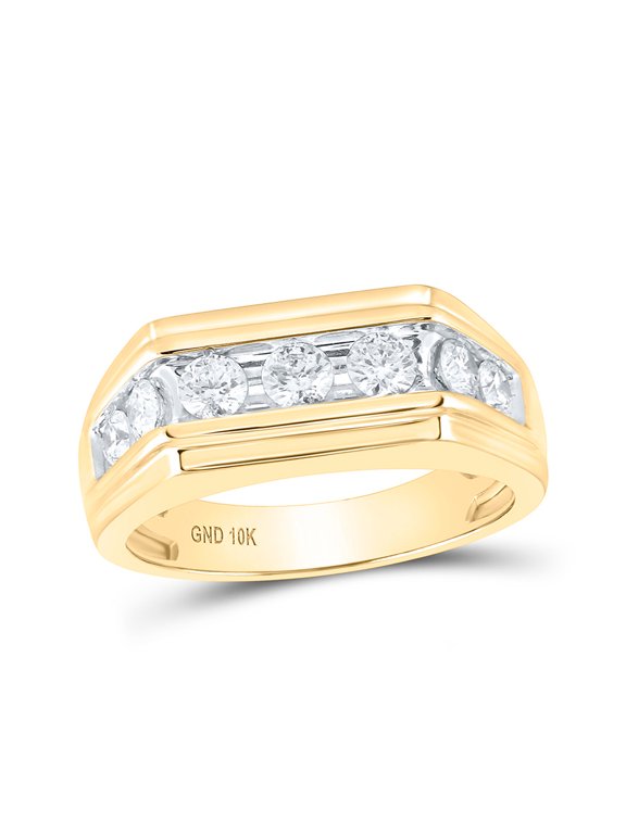 10kt Yellow Gold Mens Round Diamond Flat Top Band Ring 1 Cttw