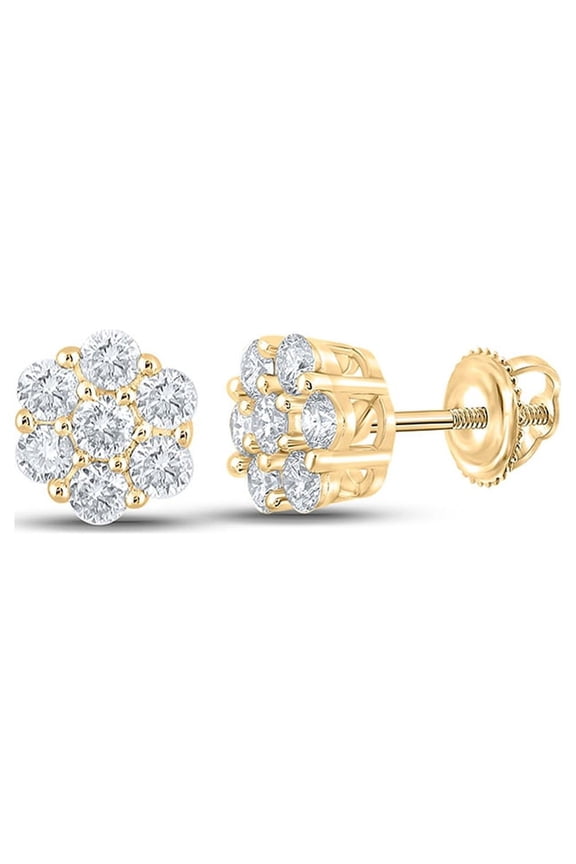 10kt Yellow Gold Mens Round Diamond Flower Cluster Earrings 1/2 Cttw