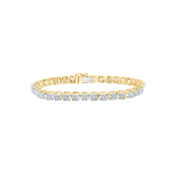 10kt Yellow Gold Mens Round Diamond Flower Cluster Tennis Bracelet 3 Cttw