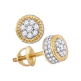 thumbnail image 1 of 10kt Yellow Gold Mens Round Diamond Fluted Flower Cluster Stud Earrings 3/4 Cttw, 1 of 1