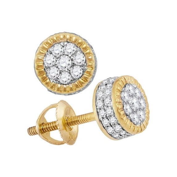 10kt Yellow Gold Mens Round Diamond Fluted Flower Cluster Stud Earrings 3/4 Cttw
