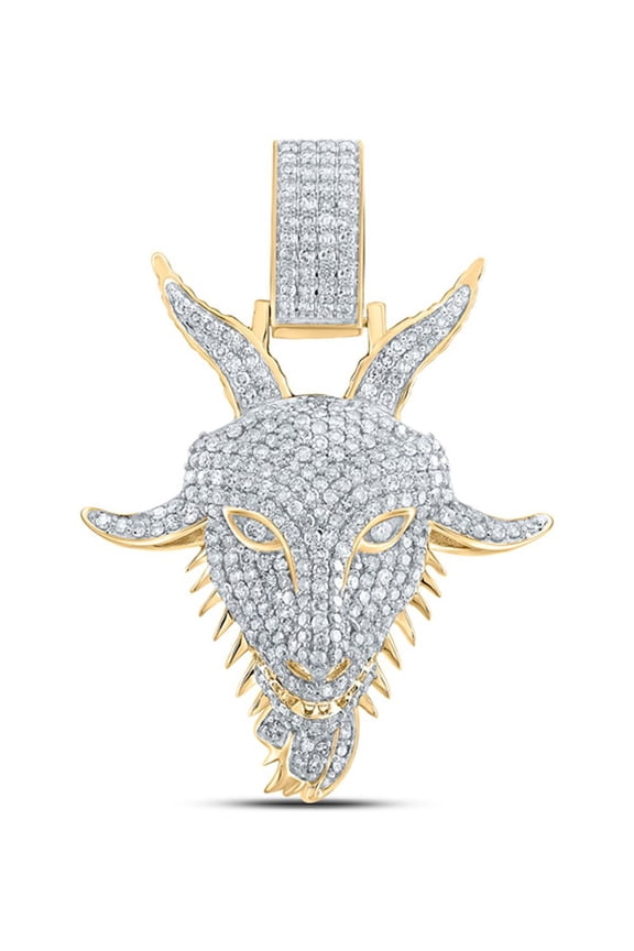 10kt Yellow Gold Mens Round Diamond Goat Face Charm Pendant 1-1/2 Cttw