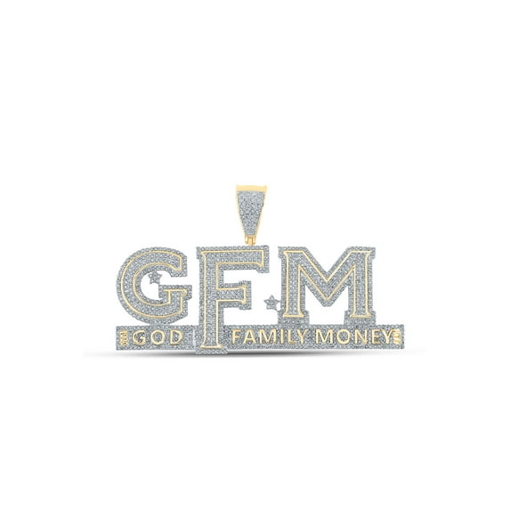 10kt Yellow Gold Mens Round Diamond God Family Money GFM Phrase Charm Pendant 3 Cttw