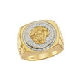 thumbnail image 1 of 10kt Yellow Gold Mens Round Diamond Gorgon Medusa Ribbed Cluster Ring 1/2 Cttw, 1 of 1