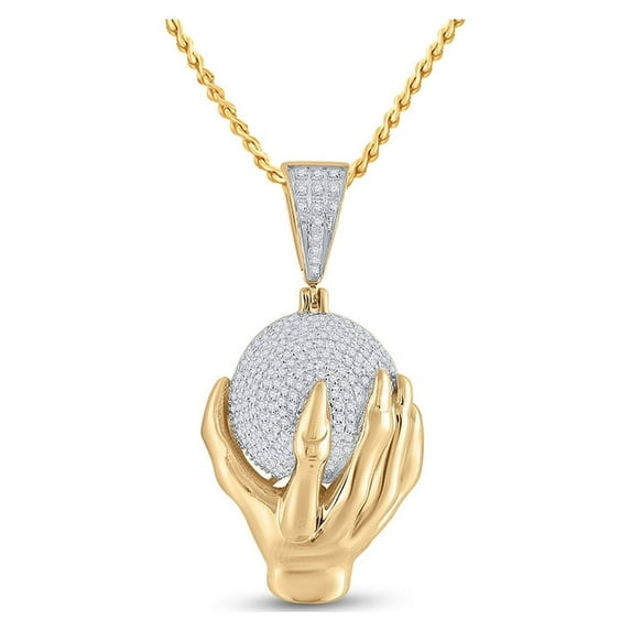 10kt Yellow Gold Mens Round Diamond Hand World Cluster Charm Pendant 3/4 Cttw
