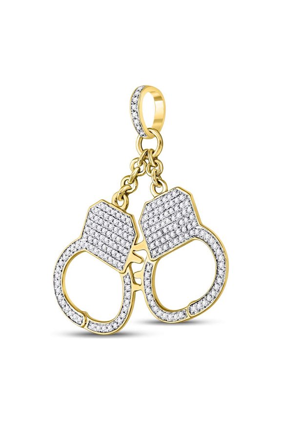10kt Yellow Gold Mens Round Diamond Handcuff Charm Pendant 1-1/4 Cttw