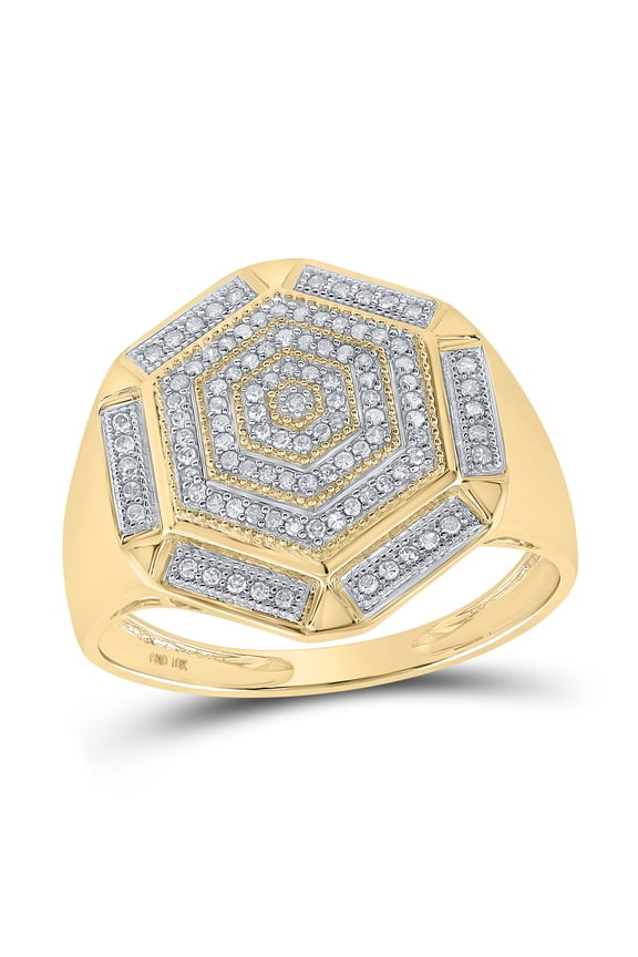 10kt Yellow Gold Mens Round Diamond Hexagon Cluster Ring 1/3 Cttw