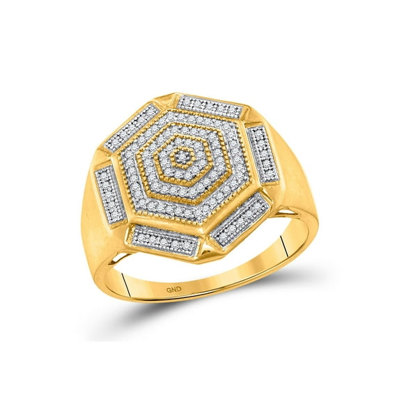 10kt Yellow Gold Mens Round Diamond Hexagon Cluster Ring 1/3 Cttw
