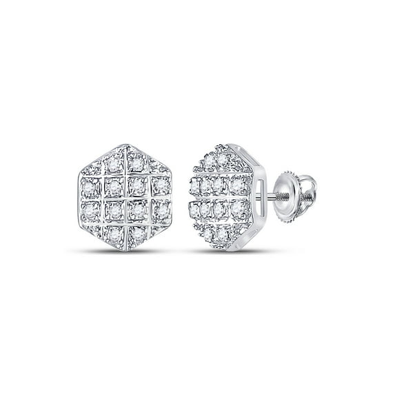 10kt Yellow Gold Mens Round Diamond Hexagon Earrings 1/10 Cttw