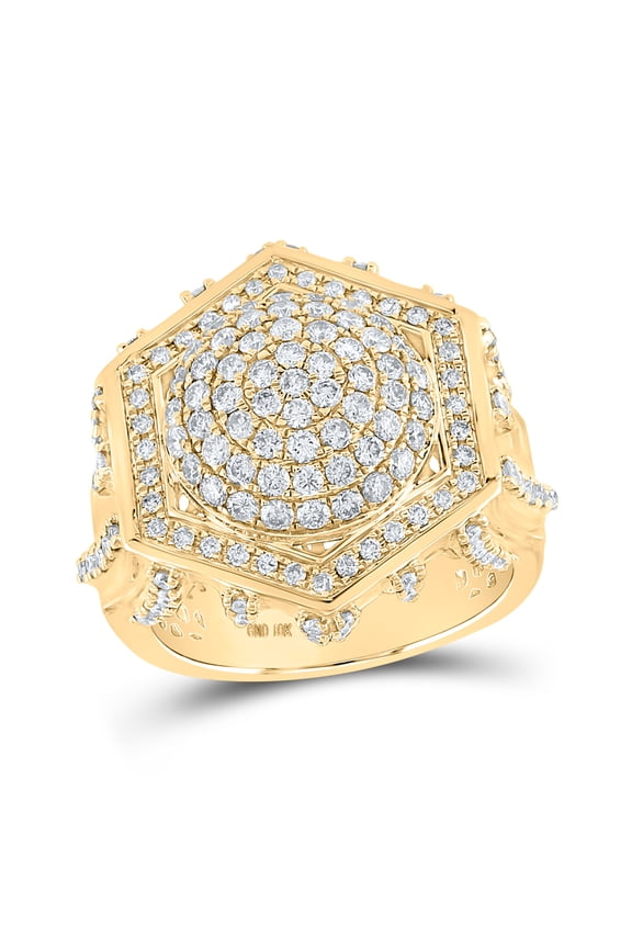 10kt Yellow Gold Mens Round Diamond Hexagonal Cluster Ring 2-3/8 Cttw