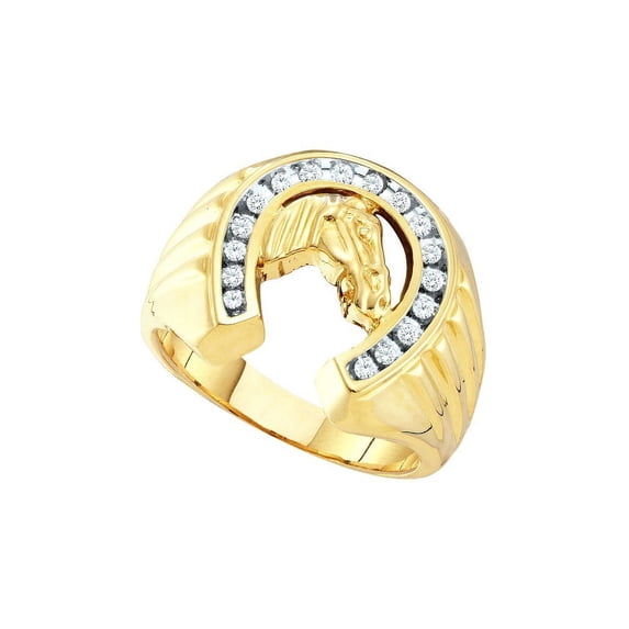 10kt Yellow Gold Mens Round Diamond Horseshoe Ring 1/4 Cttw