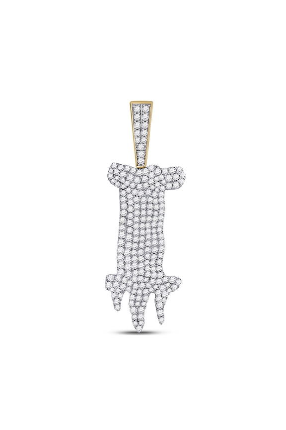 10kt Yellow Gold Mens Round Diamond I Drip Letter Charm Pendant 1-7/8 Cttw