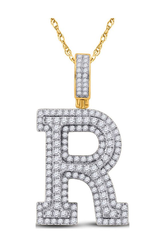10kt Yellow Gold Mens Round Diamond Initial R Charm Pendant 1-7/8 Cttw