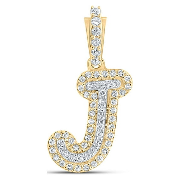 10kt Yellow Gold Mens Round Diamond J Initial Letter Charm Pendant 1/6 Cttw