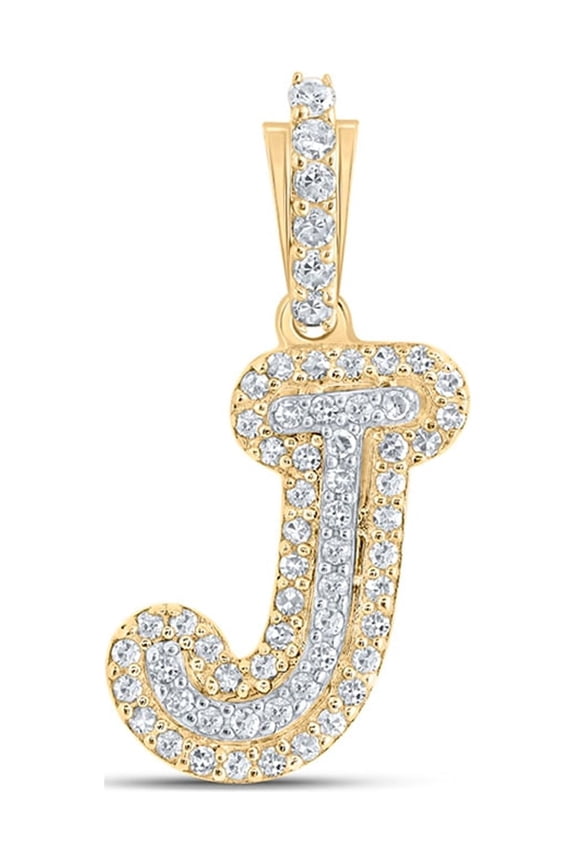 10kt Yellow Gold Mens Round Diamond J Initial Letter Charm Pendant 1/6 Cttw