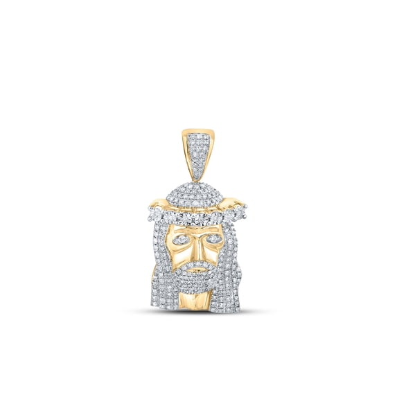 10kt Yellow Gold Mens Round Diamond Jesus Face Charm Pendant 1-1/2 Cttw