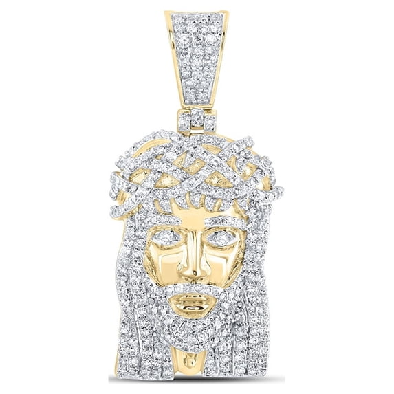 10kt Yellow Gold Mens Round Diamond Jesus Face Charm Pendant 1 Cttw