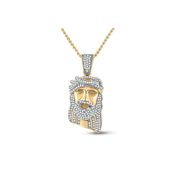 10kt Yellow Gold Mens Round Diamond Jesus Face Charm Pendant 3/8 Cttw