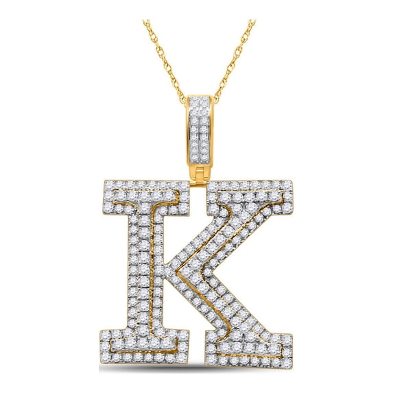 10kt Yellow Gold Mens Round Diamond K Initial Letter Charm Pendant 2-1/3 Cttw