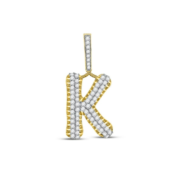 10kt Yellow Gold Mens Round Diamond K Letter Charm Pendant 1-1/3 Cttw