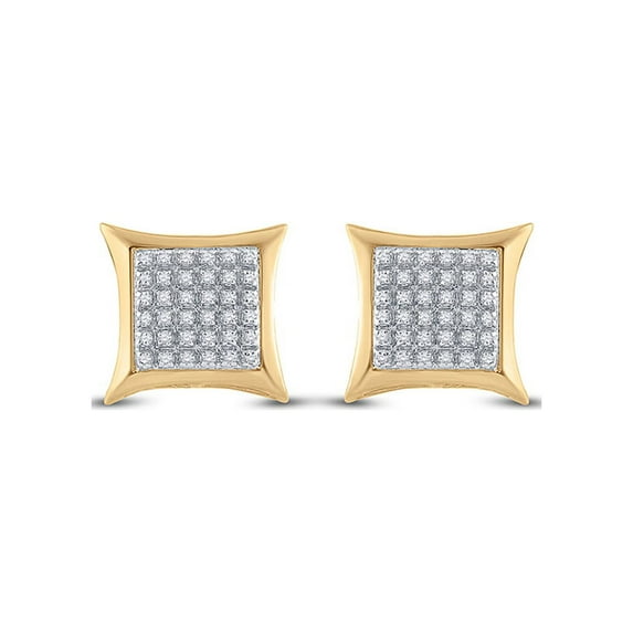 10kt Yellow Gold Mens Round Diamond Kite Square Earrings 1/5 Cttw