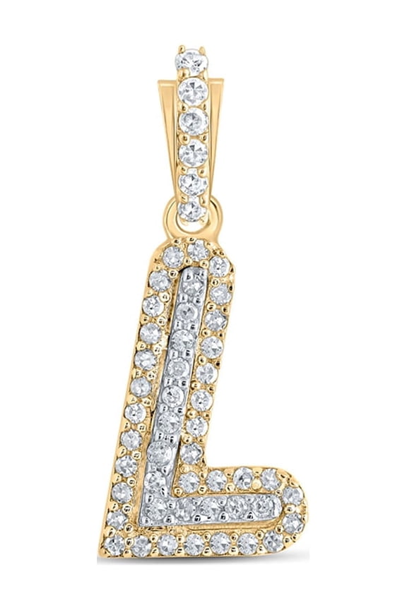 10kt Yellow Gold Mens Round Diamond L Initial Letter Charm Pendant 1/8 Cttw