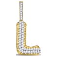 thumbnail image 1 of 10kt Yellow Gold Mens Round Diamond L Letter Charm Pendant 7/8 Cttw, 1 of 1