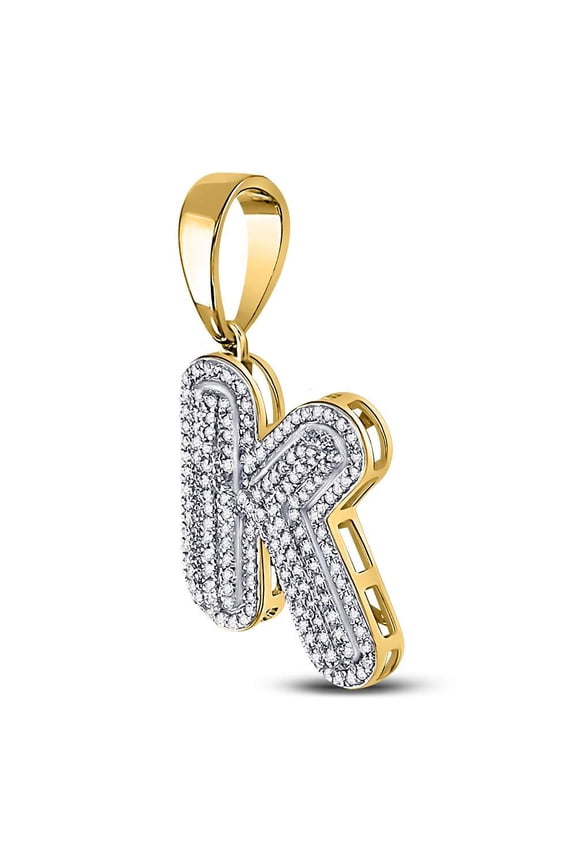 10kt Yellow Gold Mens Round Diamond Letter K Bubble Initial Charm Pendant 5/8 Cttw
