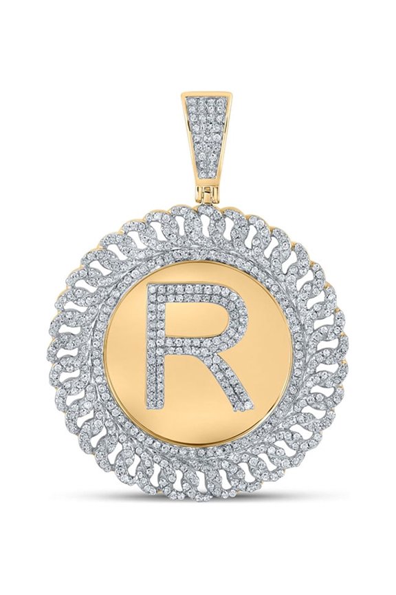 10kt Yellow Gold Mens Round Diamond Letter R Circle Charm Pendant 1-1/3 Cttw