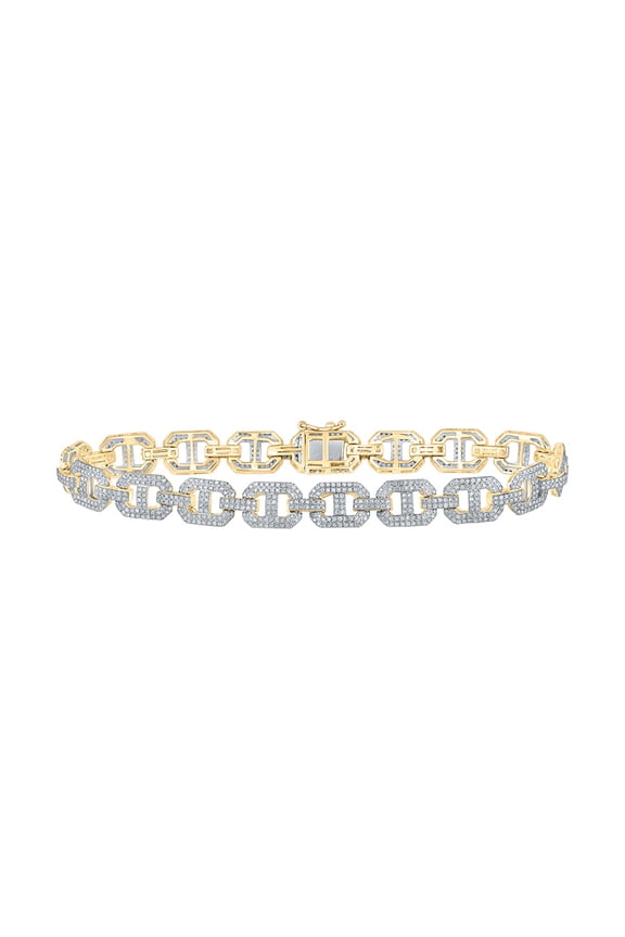 10kt Yellow Gold Mens Round Diamond Link Bracelet 3-1/4 Cttw