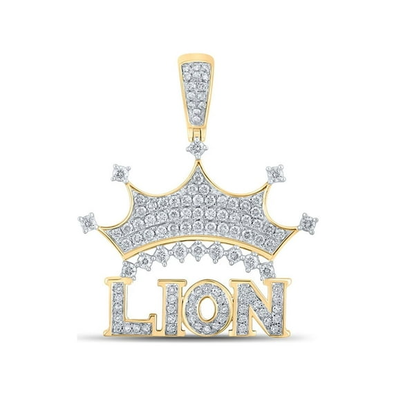 10kt Yellow Gold Mens Round Diamond Lion Crown Charm Pendant 7/8 Cttw