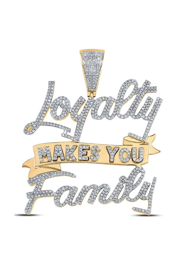 10kt Yellow Gold Mens Round Diamond Loyalty Makes You Family Charm Pendant 1-5/8 Cttw