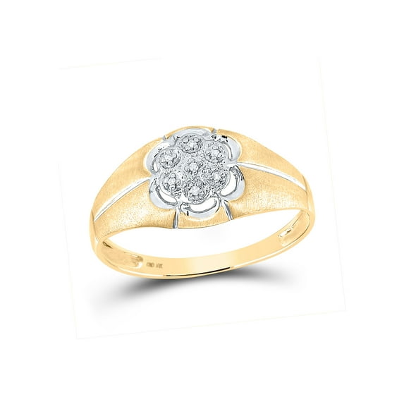 10kt Yellow Gold Mens Round Diamond Matte Flower Cluster Ring .02 Cttw