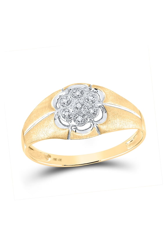 10kt Yellow Gold Mens Round Diamond Matte Flower Cluster Ring .02 Cttw