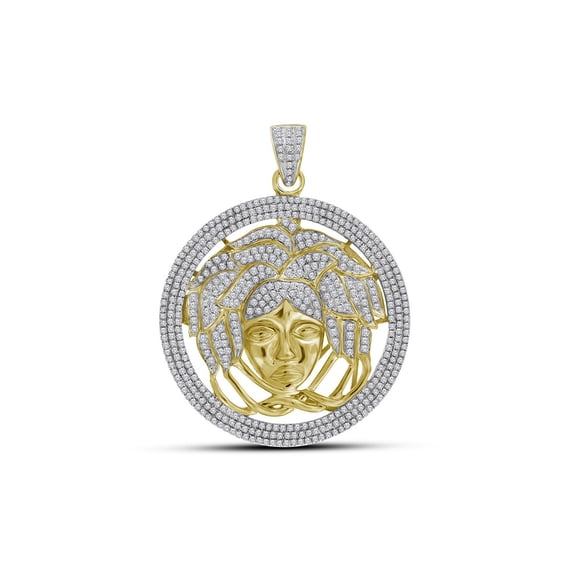 10kt Yellow Gold Mens Round Diamond Medusa Gorgon Charm Pendant 2-1/5 Cttw