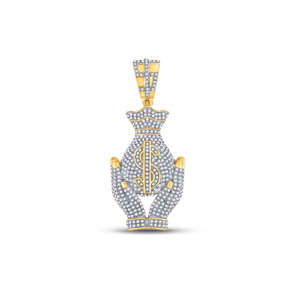 10kt Yellow Gold Mens Round Diamond Money Bag Hands Charm Pendant 1-1/3 Cttw