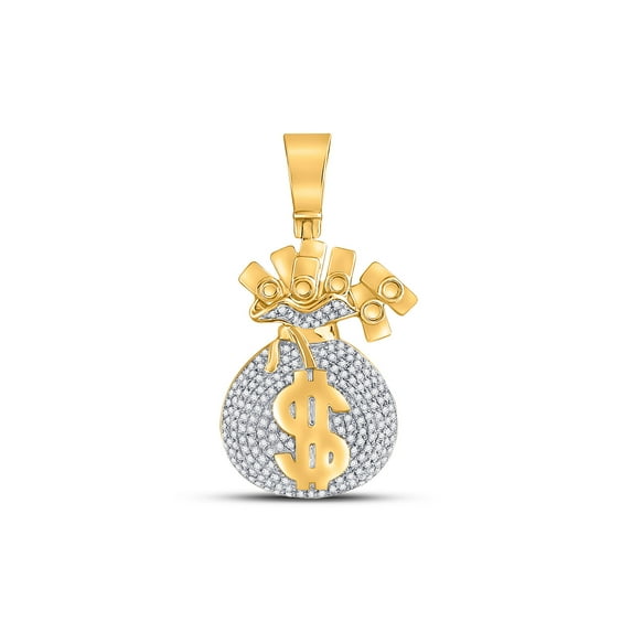 10kt Yellow Gold Mens Round Diamond Moneybag Charm Pendant 1 Cttw