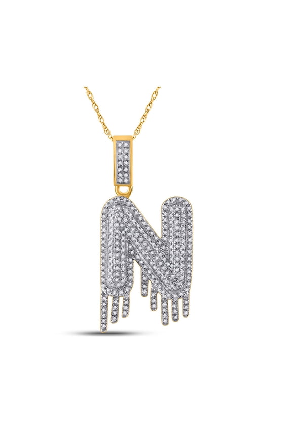 10kt Yellow Gold Mens Round Diamond N Dripping Letter Charm Pendant 3/4 Cttw