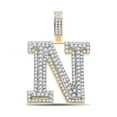 thumbnail image 1 of 10kt Yellow Gold Mens Round Diamond N Initial Letter Charm Pendant 2-1/3 Cttw, 1 of 1