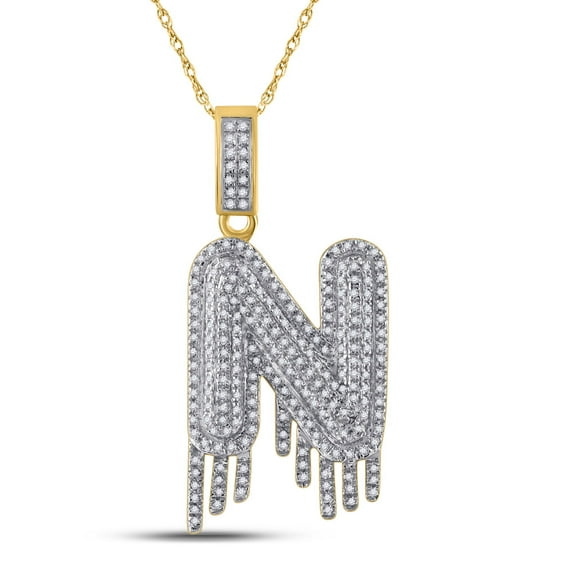 10kt Yellow Gold Mens Round Diamond "N" Letter Charm Pendant 3/4 Cttw