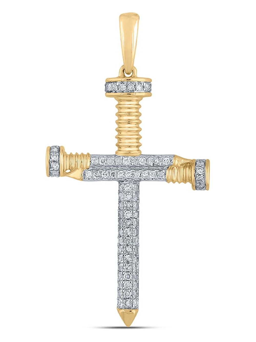 10kt Yellow Gold Mens Round Diamond Nail Cross Charm Pendant 1/3 Cttw