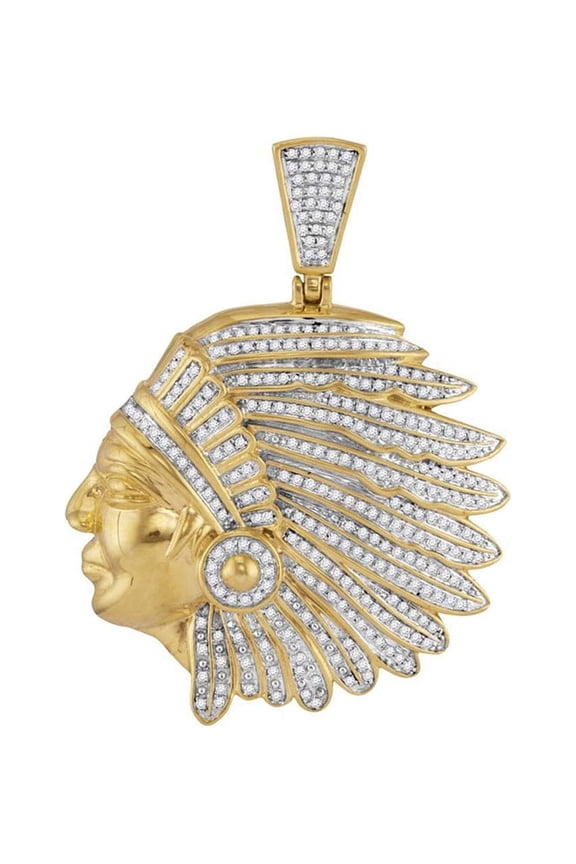 10kt Yellow Gold Mens Round Diamond Native Chief Charm Pendant 1 Cttw