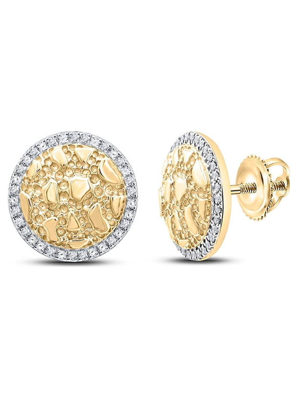 10kt Yellow Gold Mens Round Diamond Nugget Circle Earrings 1/6 Cttw
