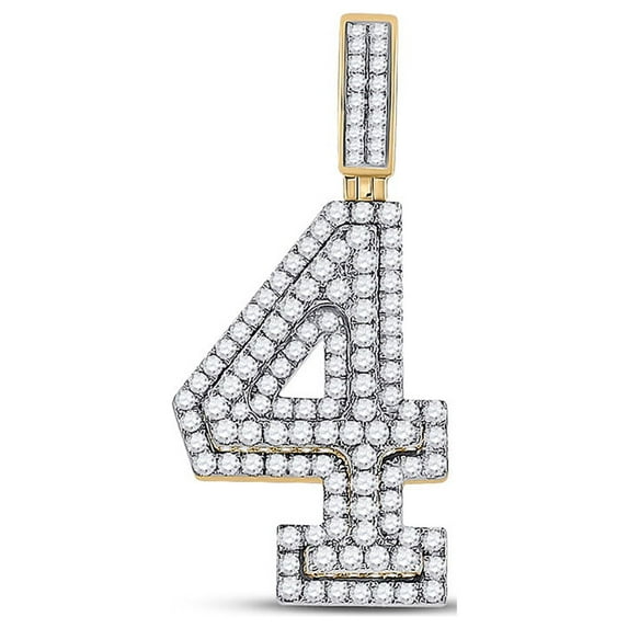 10kt Yellow Gold Mens Round Diamond Number 4 Charm Pendant 1-3/8 Cttw