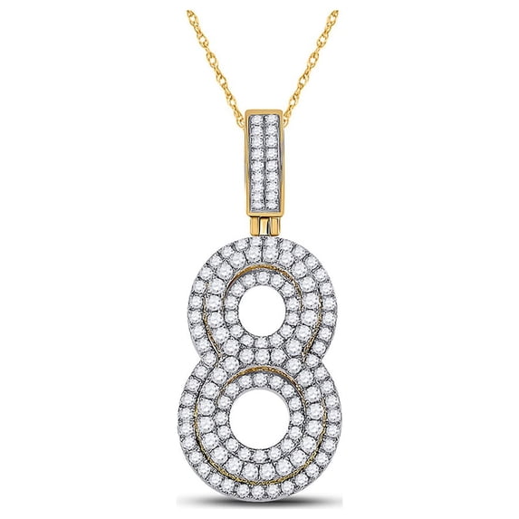 10kt Yellow Gold Mens Round Diamond Number 8 Charm Pendant 1-5/8 Cttw