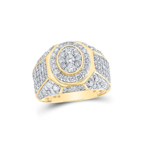10kt Yellow Gold Mens Round Diamond Oval Ring 3 Cttw