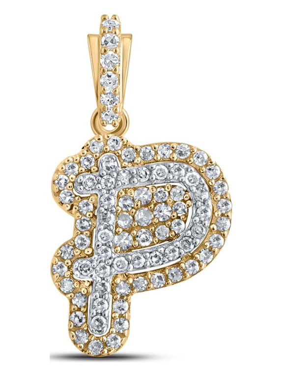 10kt Yellow Gold Mens Round Diamond P Initial Letter Charm Pendant 1/5 Cttw